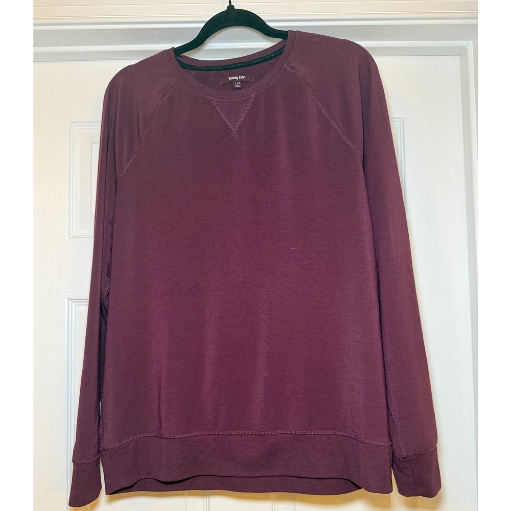 Tommy John Mens Burgundy Raglan Sleeve Crew Neck Lounge Sweatshirt Large - Picture 2 of 8